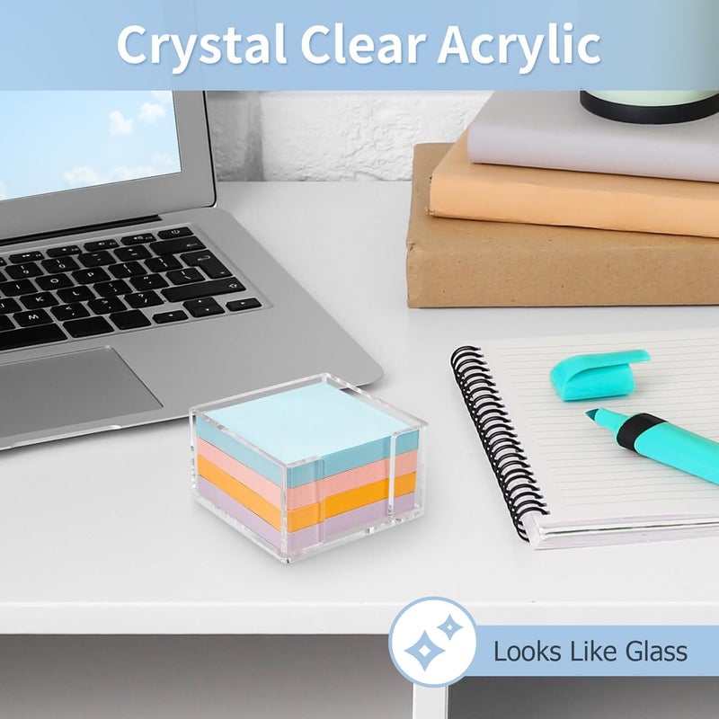 Tecreddy Acrylic Sticky Note Holder, 3 x 3 Crystal Clear Sticky Note Dispenser Acrylic Notepad Holder for School Home Office Desk Organization - Image 4